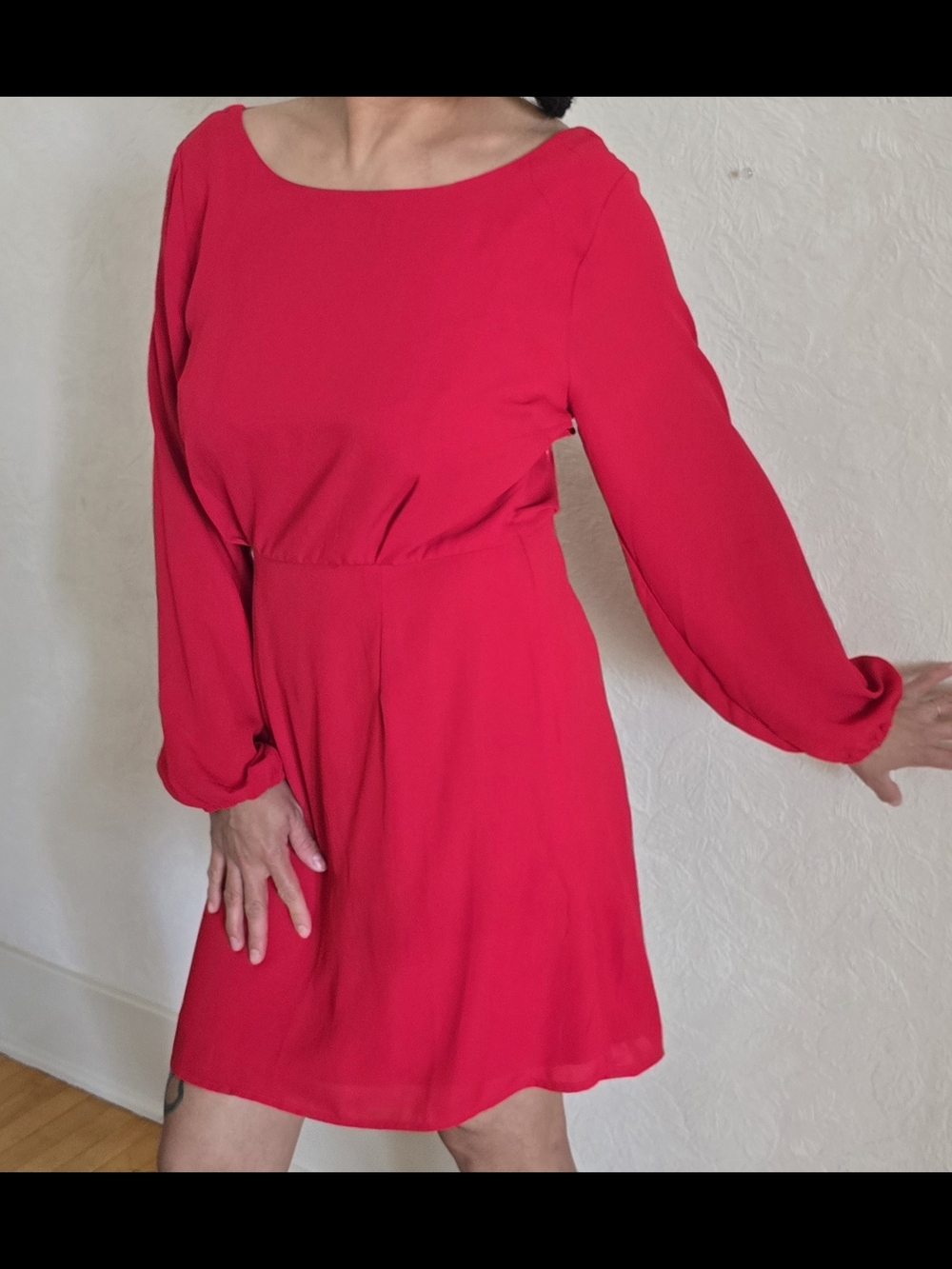 Almost Famous Bright Red Long-Sleeve Boatneck Dress